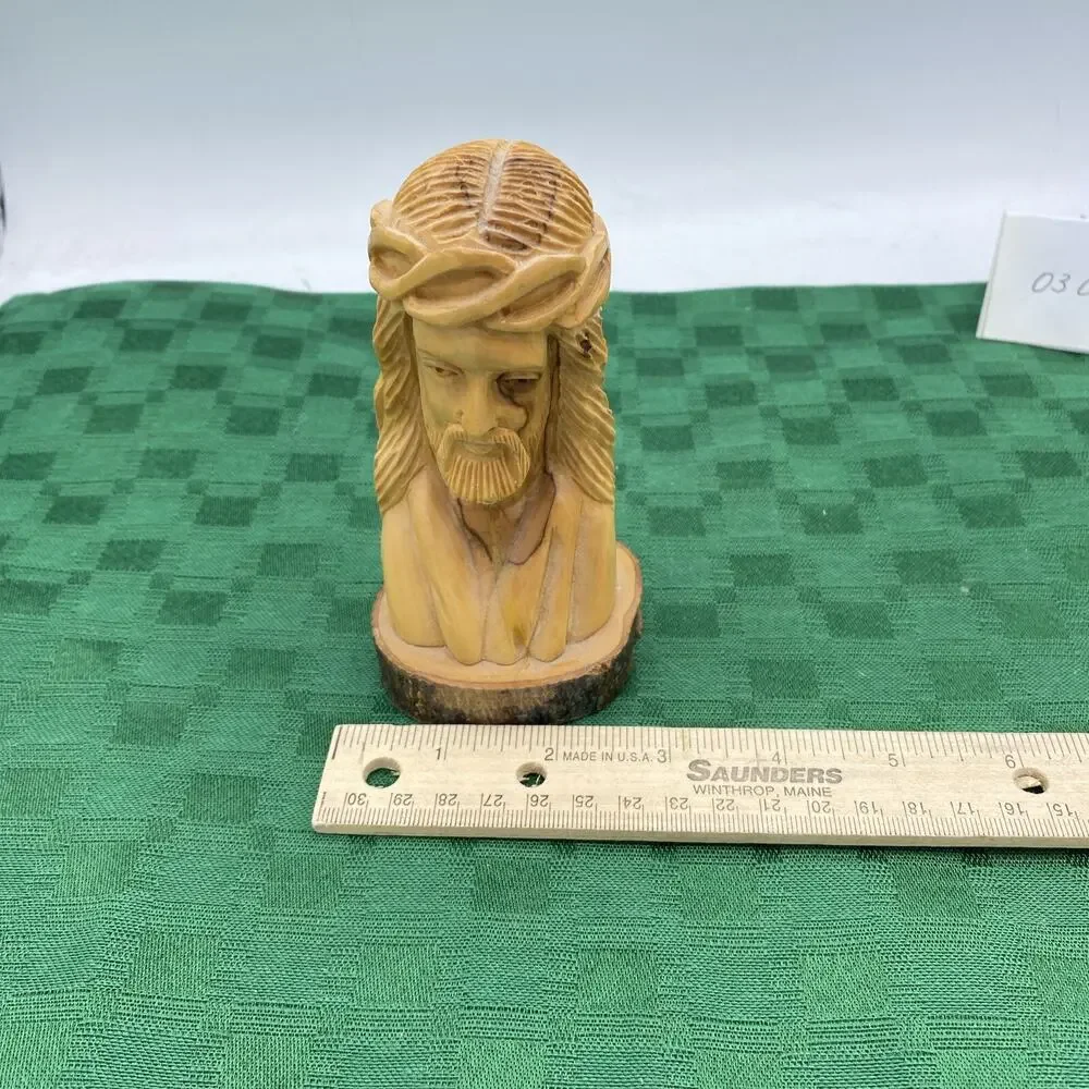 Vintage Hand Carved Wooden Bust Of Jesus 5 1/4